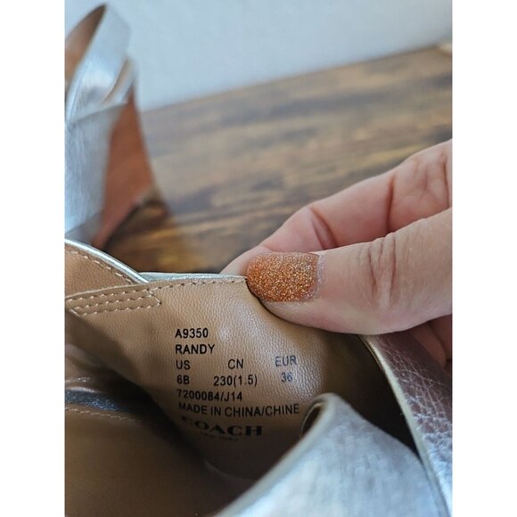 COACH New York Randy Silver Wedge Sandles SZ 6 Sling back holidays party Barbie - Picture 10 of 13